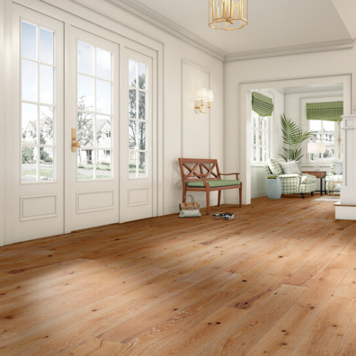 hallway, white walls, wood-look flooring